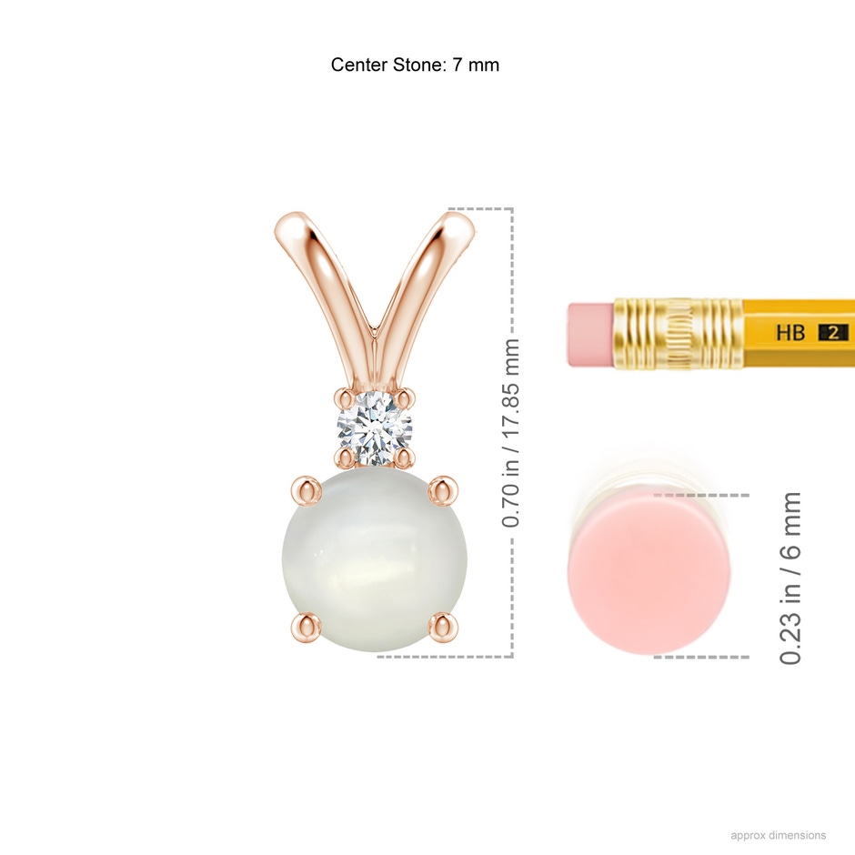 7mm AAAA Round Moonstone Solitaire V-Bale Pendant with Diamond in Rose Gold ruler