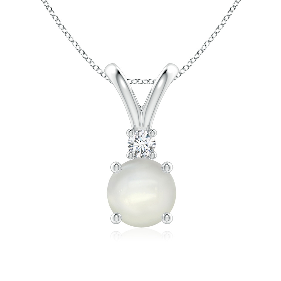 7mm AAAA Round Moonstone Solitaire V-Bale Pendant with Diamond in White Gold 