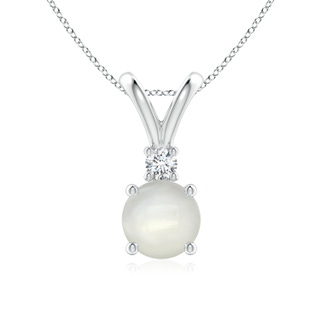 7mm AAAA Round Moonstone Solitaire V-Bale Pendant with Diamond in White Gold