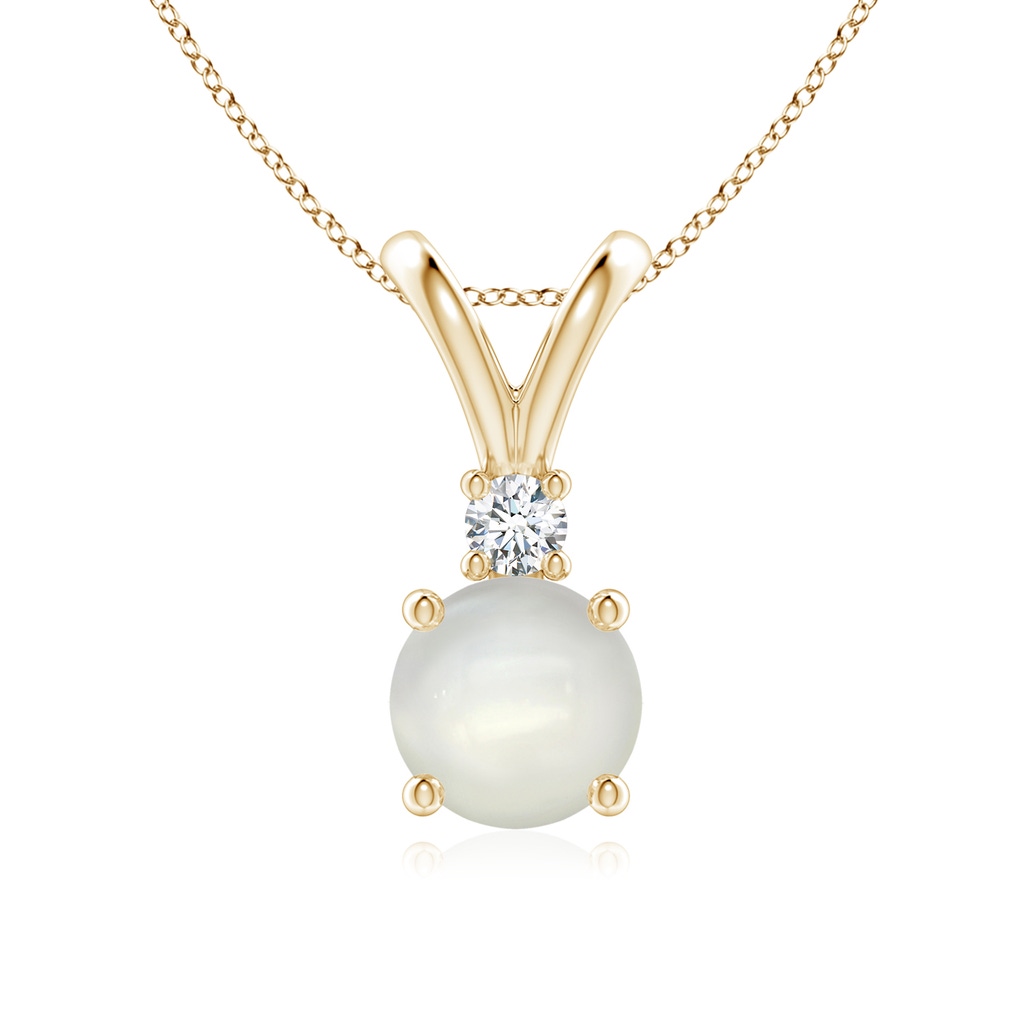 7mm AAAA Round Moonstone Solitaire V-Bale Pendant with Diamond in Yellow Gold