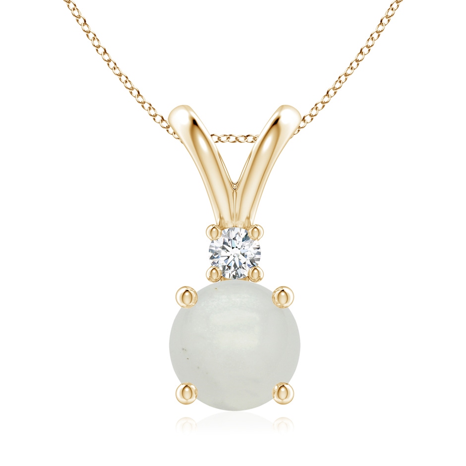 8mm A Round Moonstone Solitaire V-Bale Pendant with Diamond in Yellow Gold 