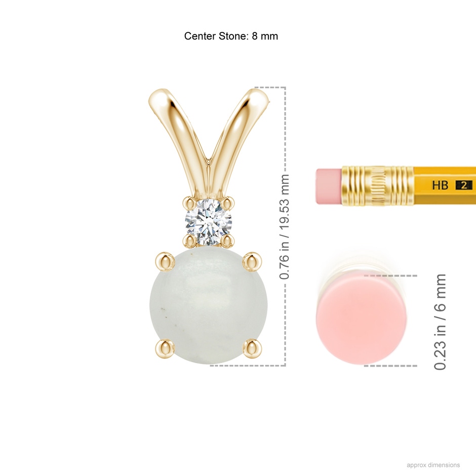 8mm A Round Moonstone Solitaire V-Bale Pendant with Diamond in Yellow Gold ruler