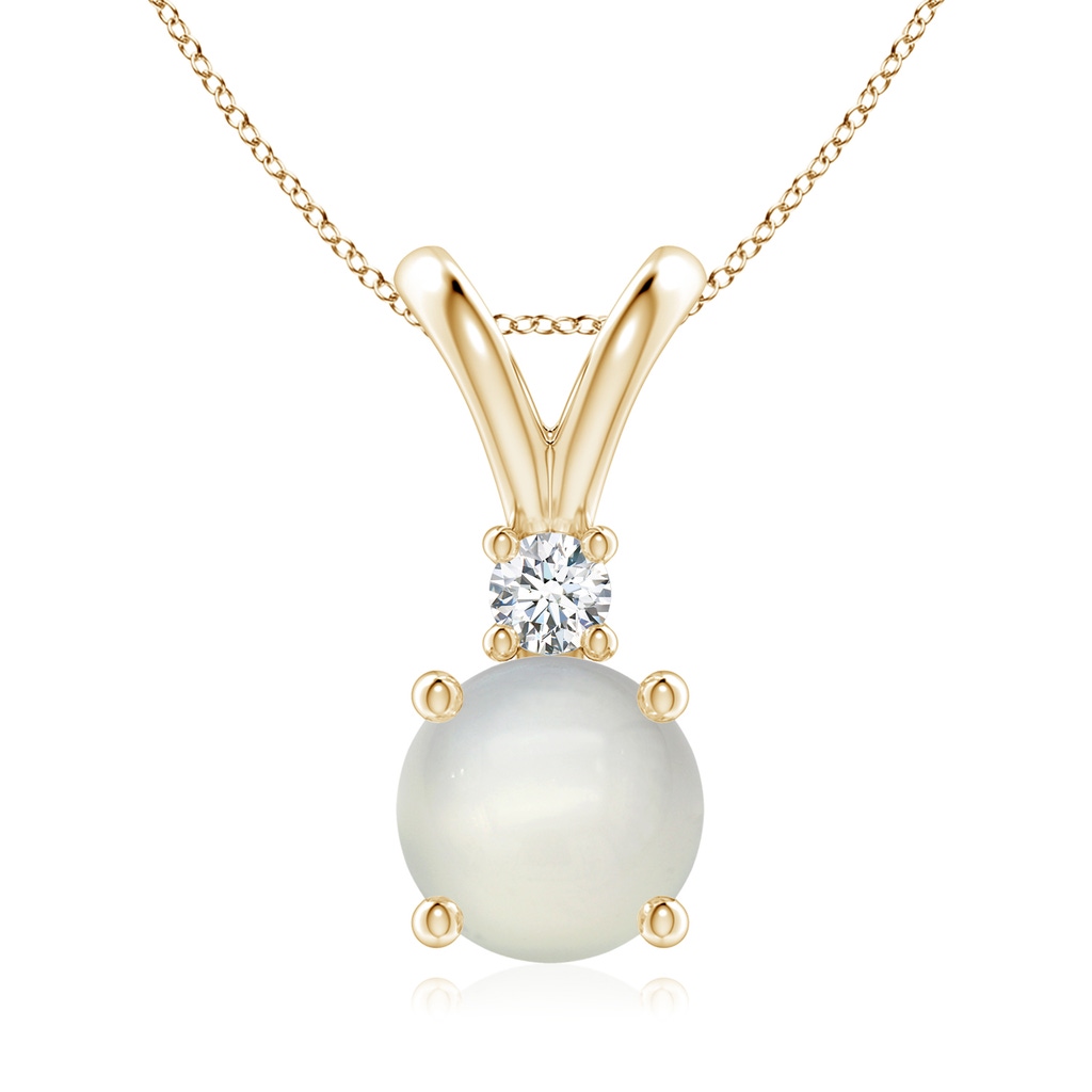 8mm AAA Round Moonstone Solitaire V-Bale Pendant with Diamond in Yellow Gold