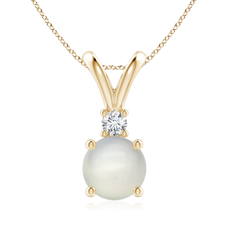 8mm AAA Round Moonstone Solitaire V-Bale Pendant with Diamond in Yellow Gold 