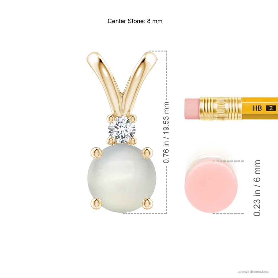8mm AAA Round Moonstone Solitaire V-Bale Pendant with Diamond in Yellow Gold ruler