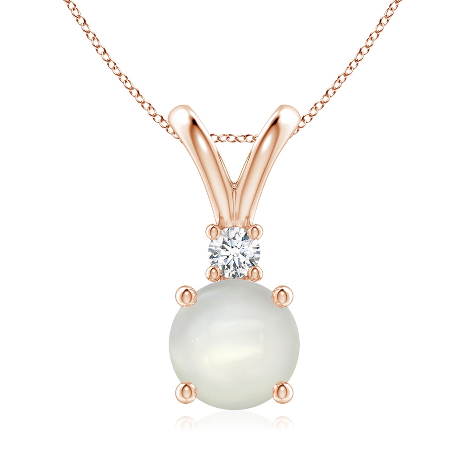 8mm AAAA Round Moonstone Solitaire V-Bale Pendant with Diamond in Rose Gold 