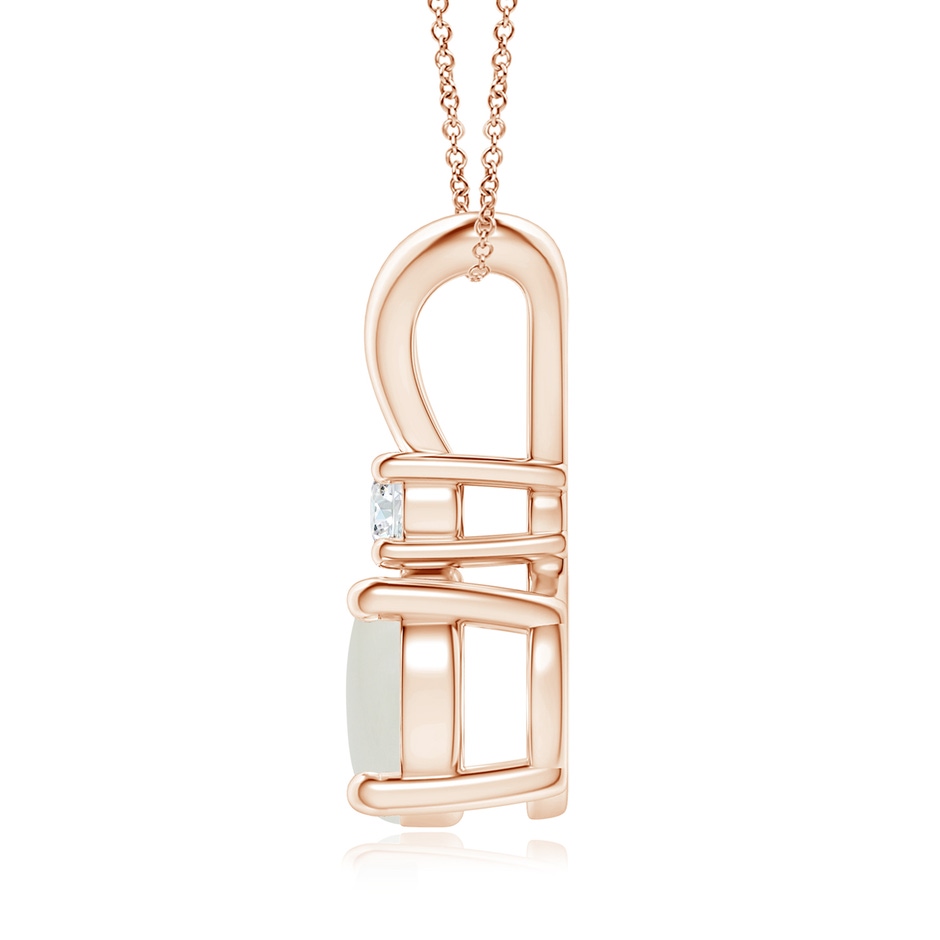 8mm AAAA Round Moonstone Solitaire V-Bale Pendant with Diamond in Rose Gold side 1