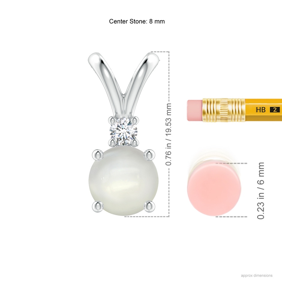 8mm AAAA Round Moonstone Solitaire V-Bale Pendant with Diamond in White Gold ruler