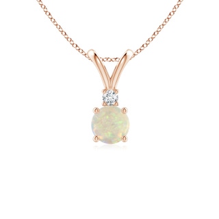 5mm AAA Round Opal Solitaire V-Bale Pendant with Diamond in Rose Gold