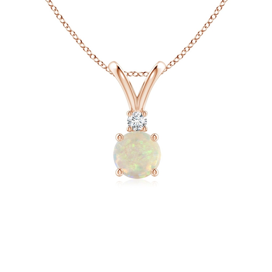 5mm AAA Round Opal Solitaire V-Bale Pendant with Diamond in Rose Gold 