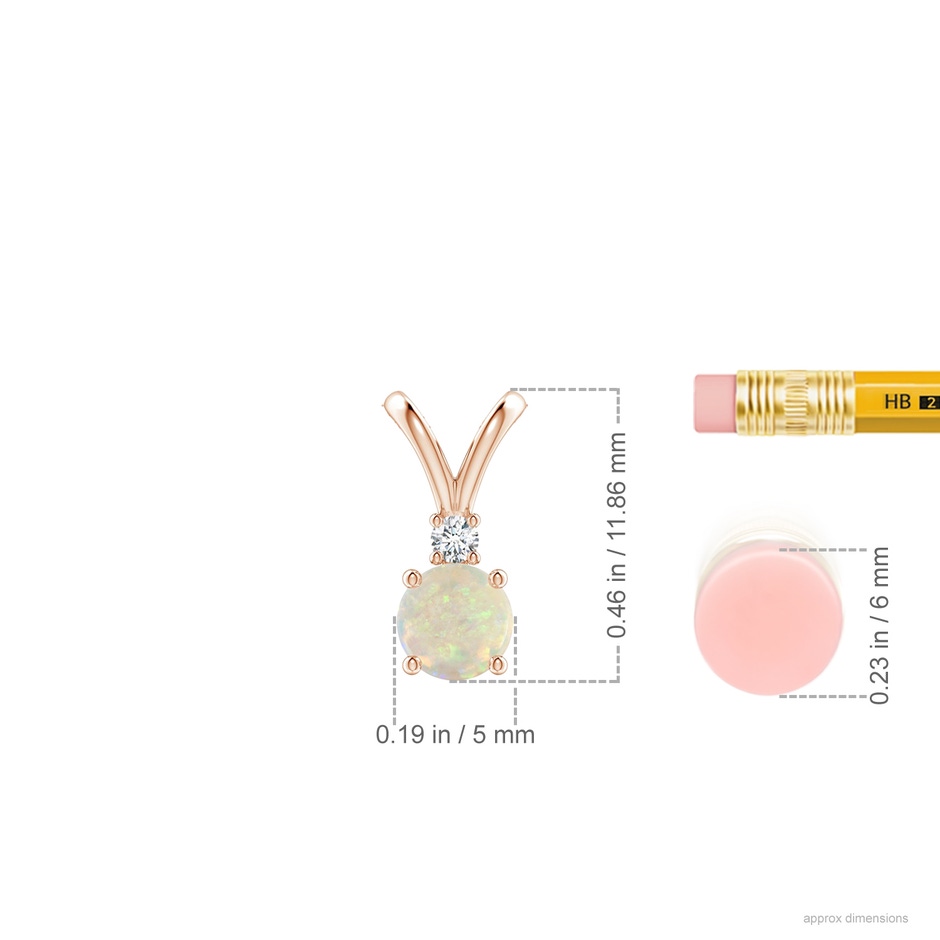 5mm AAA Round Opal Solitaire V-Bale Pendant with Diamond in Rose Gold ruler