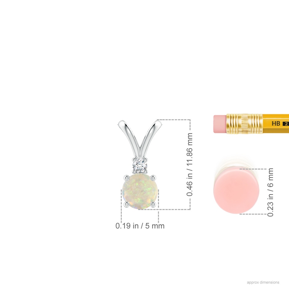 5mm AAA Round Opal Solitaire V-Bale Pendant with Diamond in S999 Silver ruler