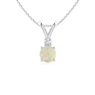 5mm AAA Round Opal Solitaire V-Bale Pendant with Diamond in White Gold