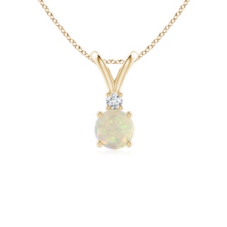 5mm AAA Round Opal Solitaire V-Bale Pendant with Diamond in Yellow Gold