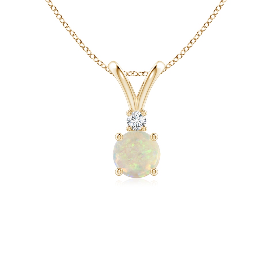 5mm AAA Round Opal Solitaire V-Bale Pendant with Diamond in Yellow Gold 