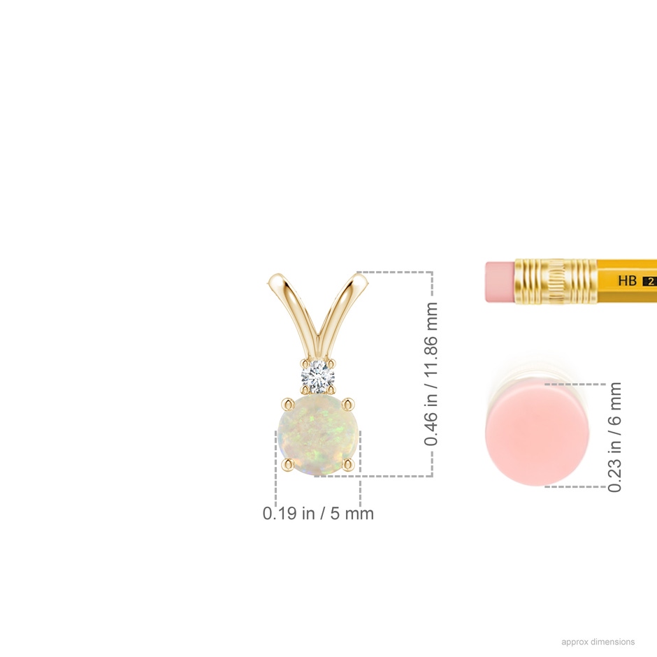 5mm AAA Round Opal Solitaire V-Bale Pendant with Diamond in Yellow Gold ruler