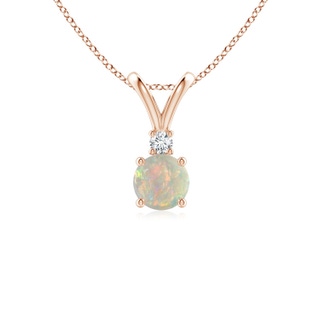 5mm AAAA Round Opal Solitaire V-Bale Pendant with Diamond in 10K Rose Gold