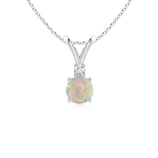 5mm AAAA Round Opal Solitaire V-Bale Pendant with Diamond in 10K White Gold