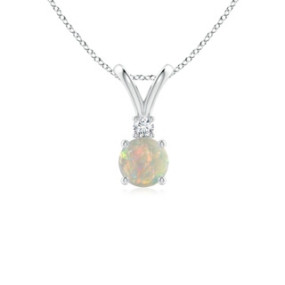 5mm AAAA Round Opal Solitaire V-Bale Pendant with Diamond in 9K White Gold