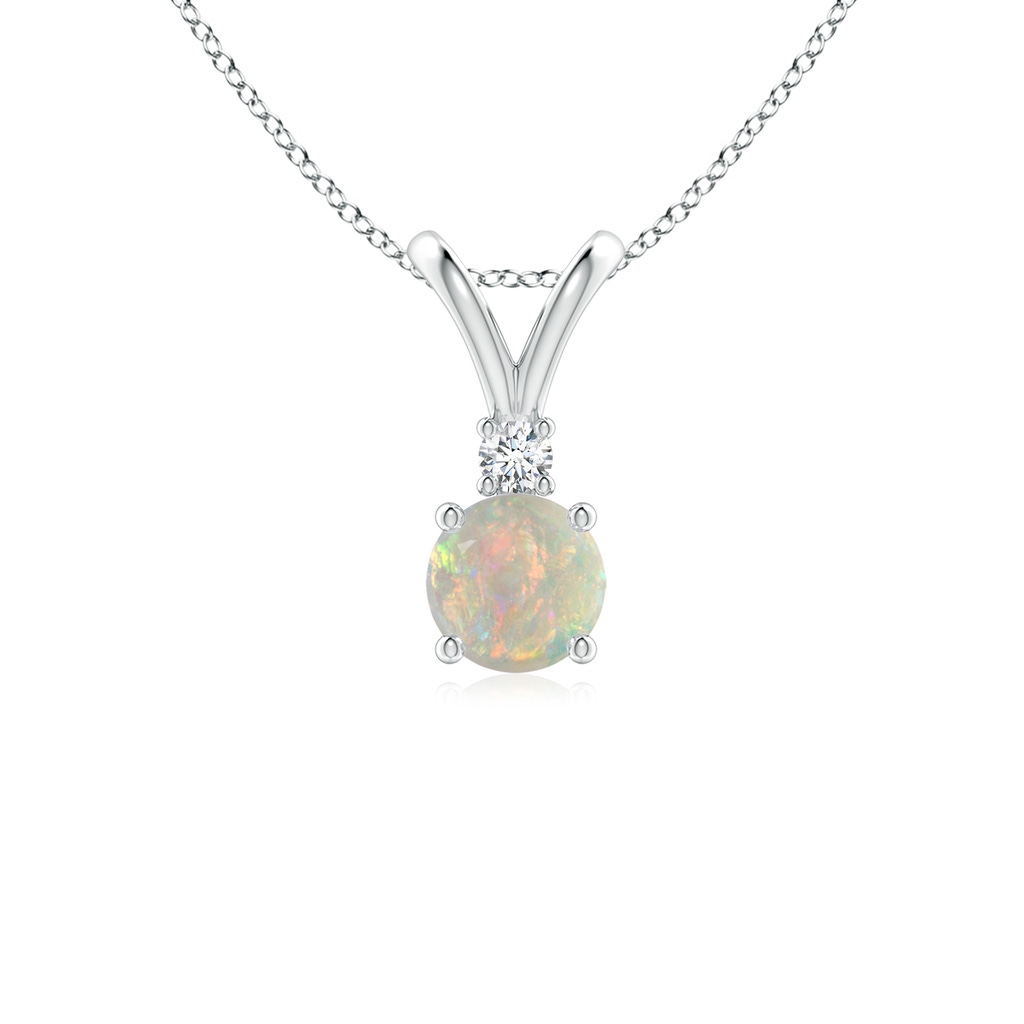 5mm AAAA Round Opal Solitaire V-Bale Pendant with Diamond in P950 Platinum