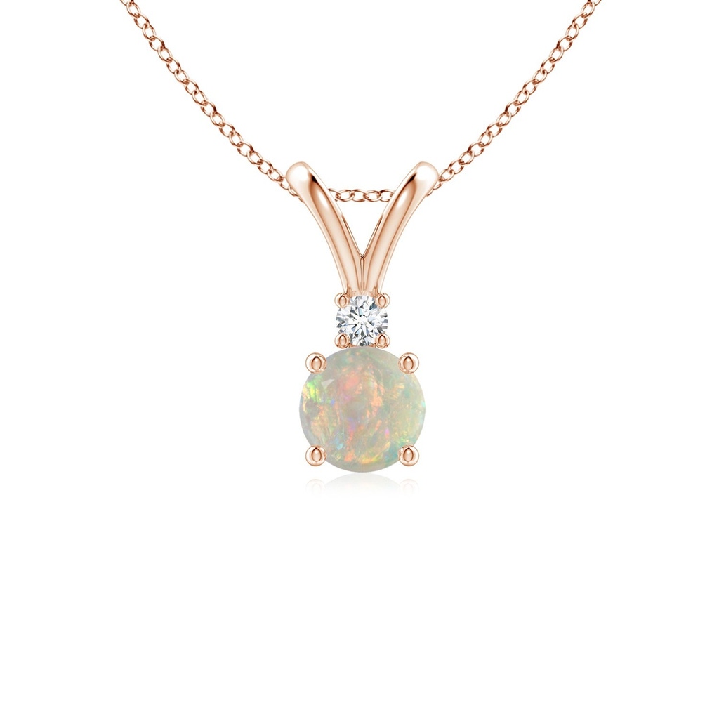 5mm AAAA Round Opal Solitaire V-Bale Pendant with Diamond in Rose Gold