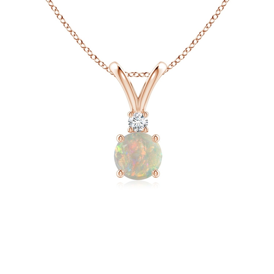 5mm AAAA Round Opal Solitaire V-Bale Pendant with Diamond in Rose Gold 