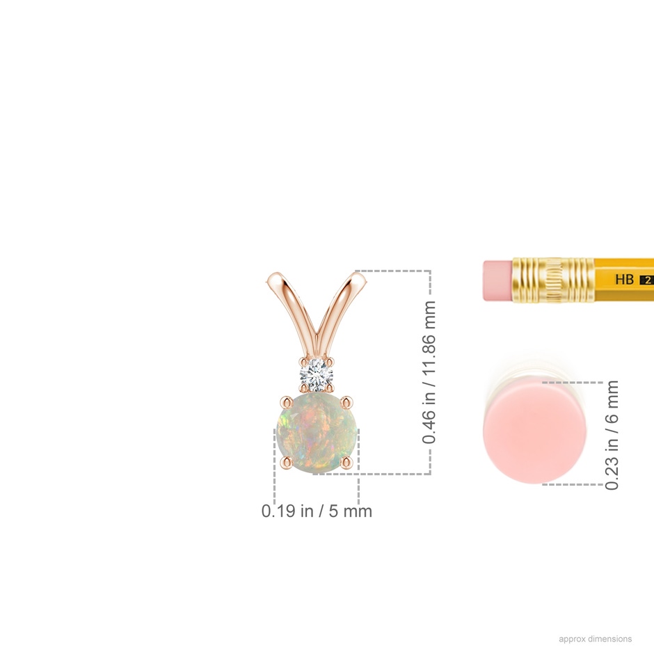 5mm AAAA Round Opal Solitaire V-Bale Pendant with Diamond in Rose Gold ruler
