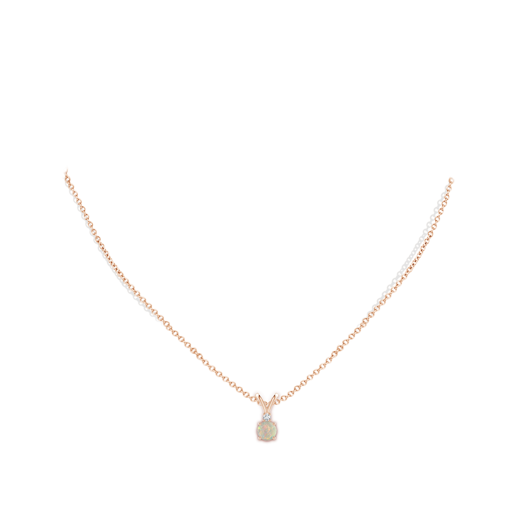 5mm AAAA Round Opal Solitaire V-Bale Pendant with Diamond in Rose Gold Body-Neck