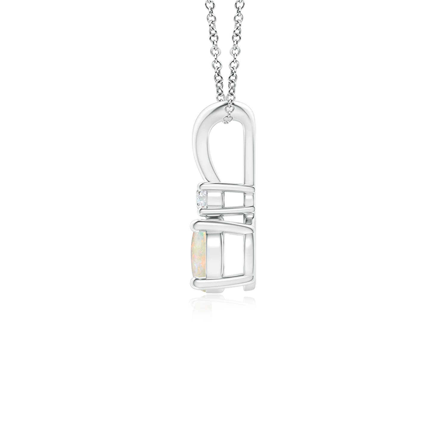 5mm AAAA Round Opal Solitaire V-Bale Pendant with Diamond in White Gold