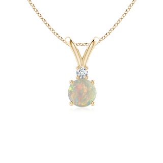 5mm AAAA Round Opal Solitaire V-Bale Pendant with Diamond in Yellow Gold