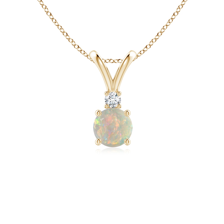 5mm AAAA Round Opal Solitaire V-Bale Pendant with Diamond in Yellow Gold 