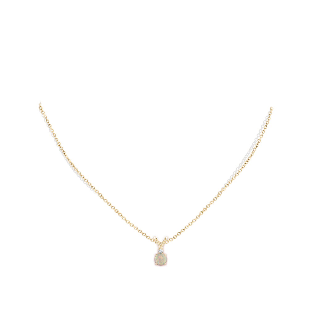 5mm AAAA Round Opal Solitaire V-Bale Pendant with Diamond in Yellow Gold Body-Neck