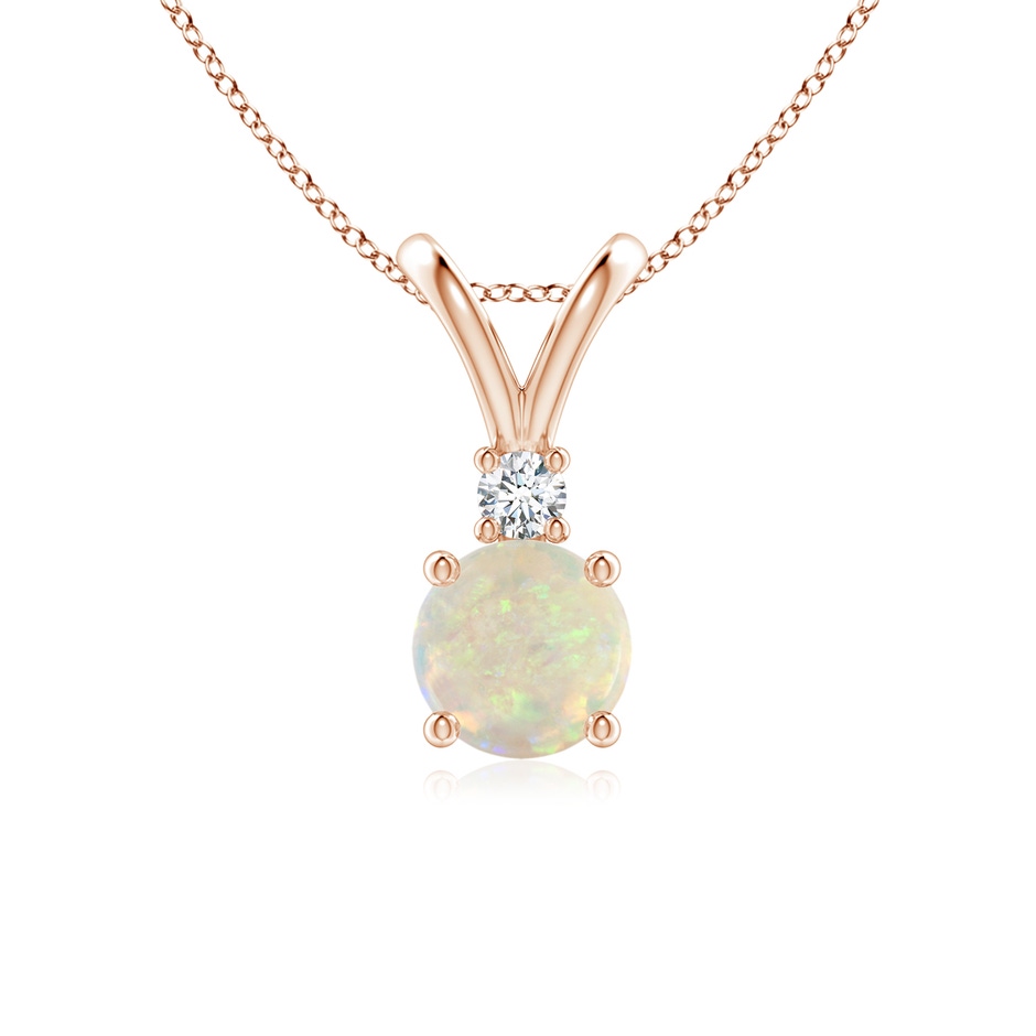 6mm AAA Round Opal Solitaire V-Bale Pendant with Diamond in Rose Gold 
