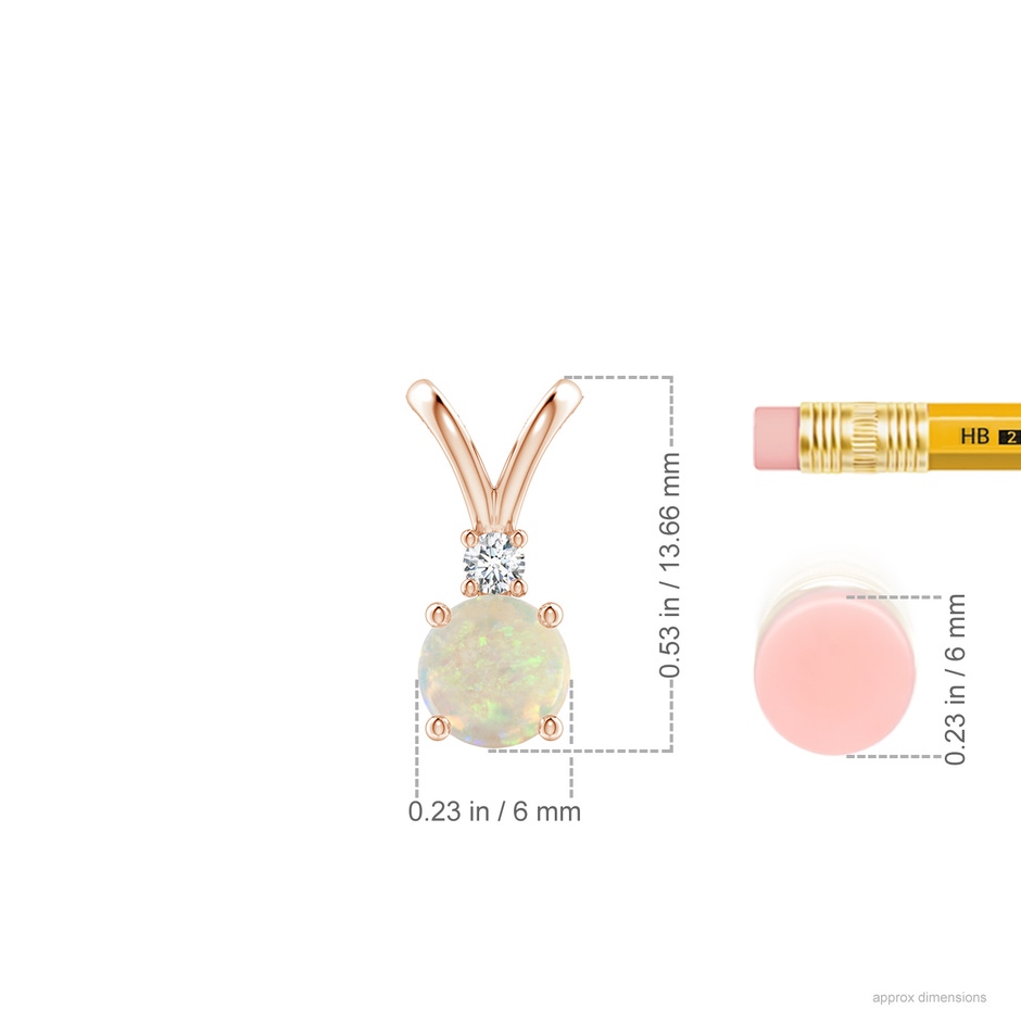 6mm AAA Round Opal Solitaire V-Bale Pendant with Diamond in Rose Gold ruler