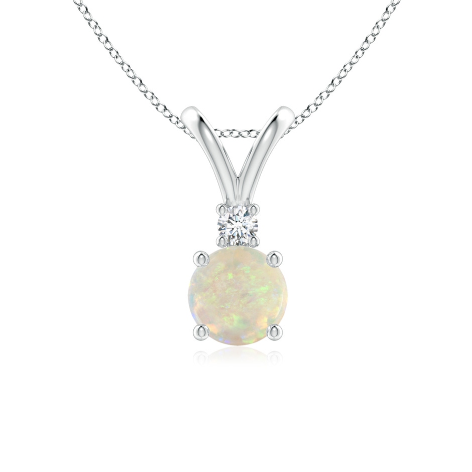 6mm AAA Round Opal Solitaire V-Bale Pendant with Diamond in S999 Silver 