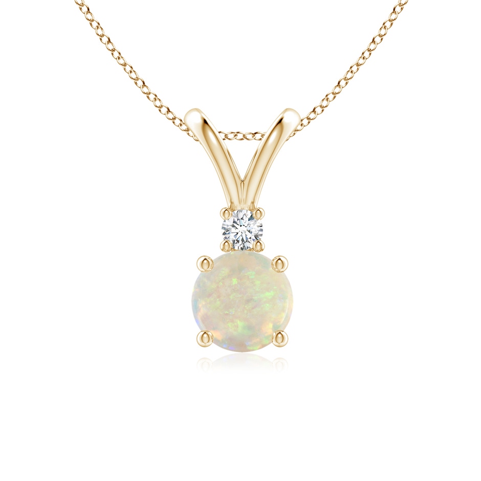 6mm AAA Round Opal Solitaire V-Bale Pendant with Diamond in Yellow Gold 