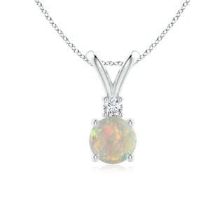 6mm AAAA Round Opal Solitaire V-Bale Pendant with Diamond in P950 Platinum