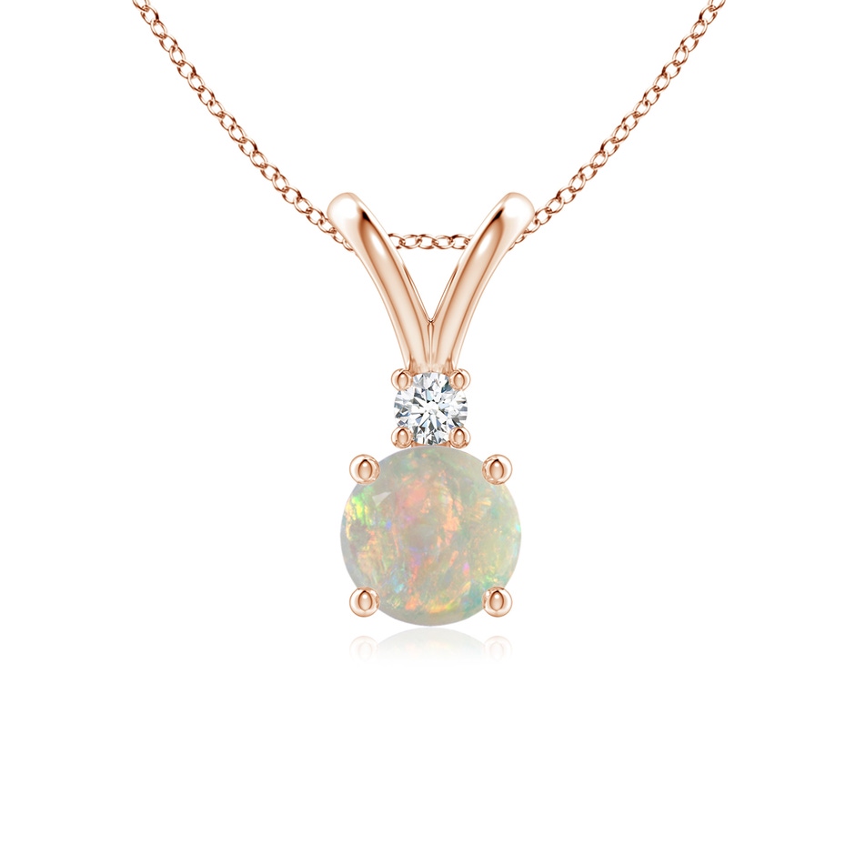 6mm AAAA Round Opal Solitaire V-Bale Pendant with Diamond in Rose Gold 