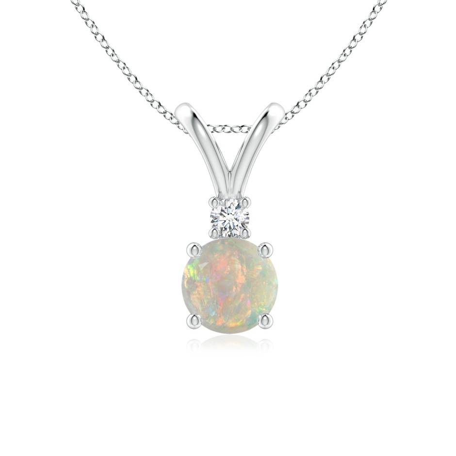 6mm AAAA Round Opal Solitaire V-Bale Pendant with Diamond in S999 Silver 