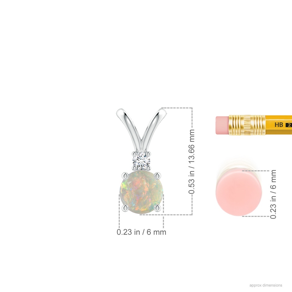 6mm AAAA Round Opal Solitaire V-Bale Pendant with Diamond in White Gold ruler
