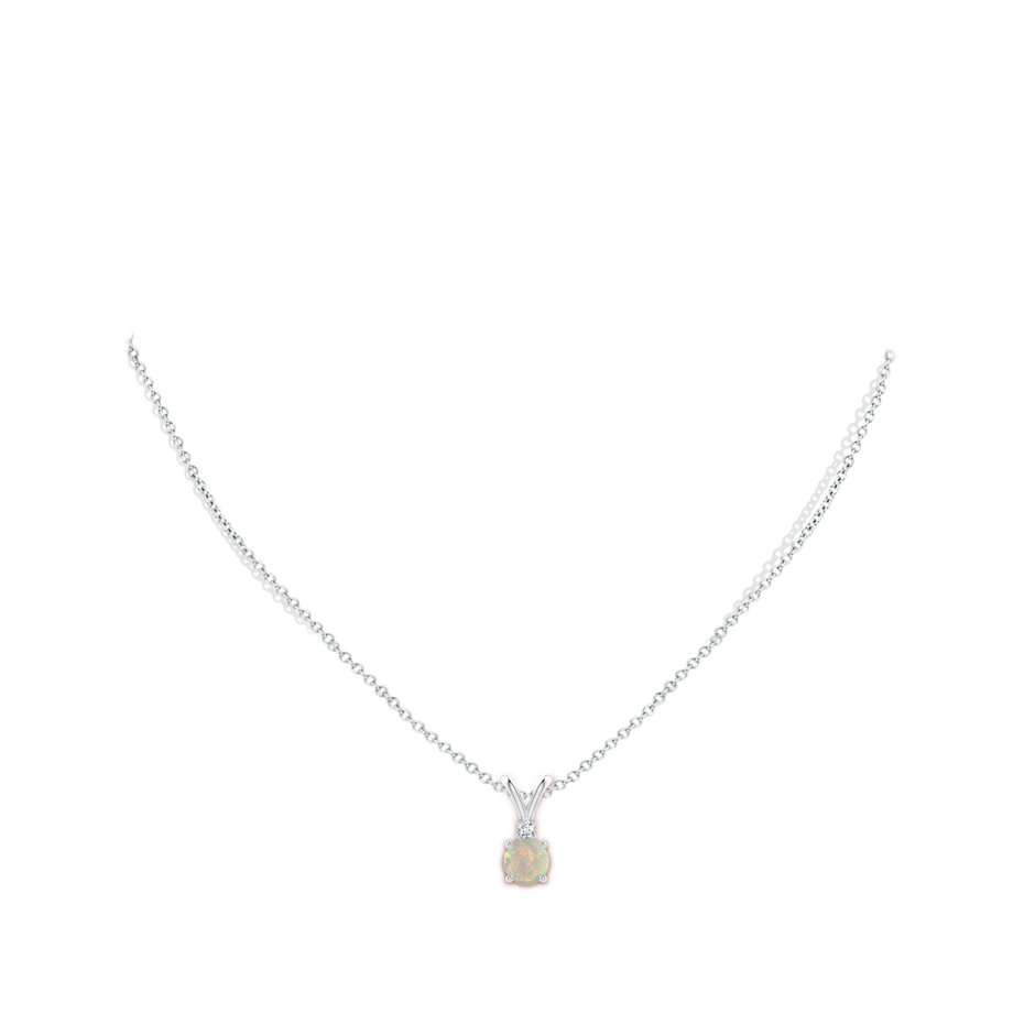 6mm AAAA Round Opal Solitaire V-Bale Pendant with Diamond in White Gold pen