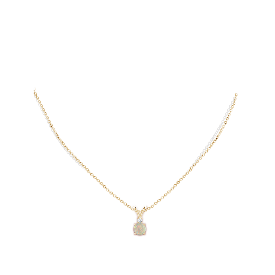 6mm AAAA Round Opal Solitaire V-Bale Pendant with Diamond in Yellow Gold pen