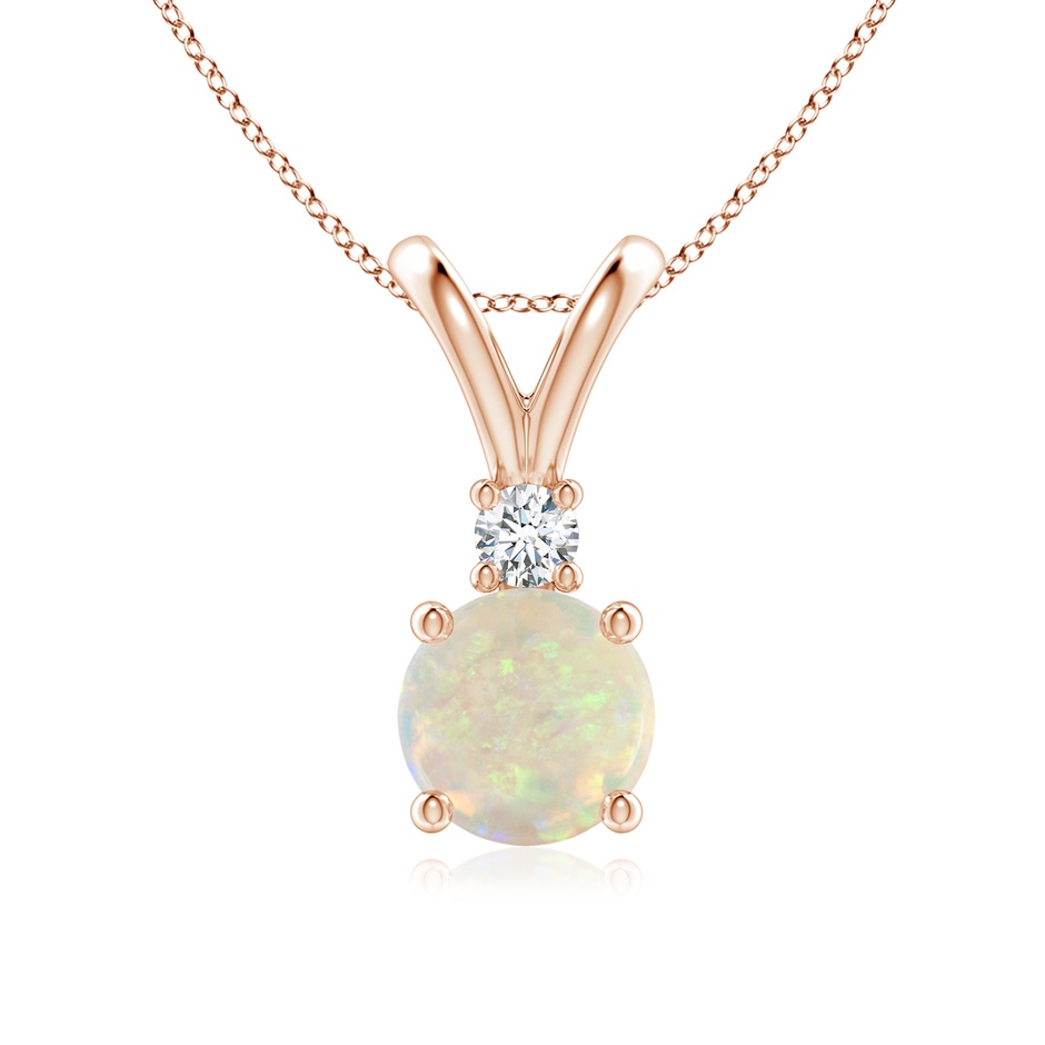 7mm AAA Round Opal Solitaire V-Bale Pendant with Diamond in Rose Gold 