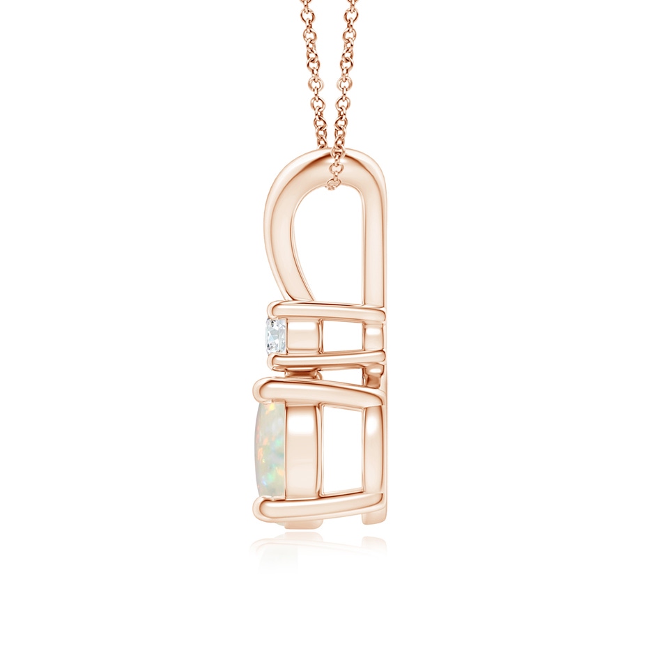 7mm AAA Round Opal Solitaire V-Bale Pendant with Diamond in Rose Gold side 199