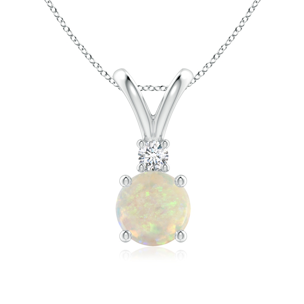 7mm AAA Round Opal Solitaire V-Bale Pendant with Diamond in White Gold