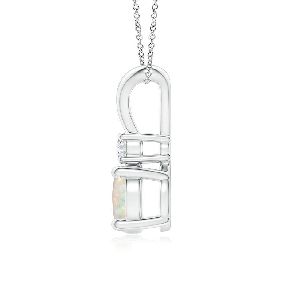 7mm AAA Round Opal Solitaire V-Bale Pendant with Diamond in White Gold side 199