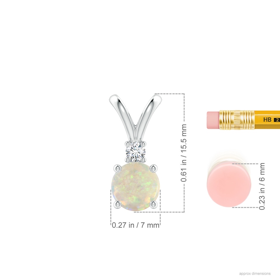 7mm AAA Round Opal Solitaire V-Bale Pendant with Diamond in White Gold ruler
