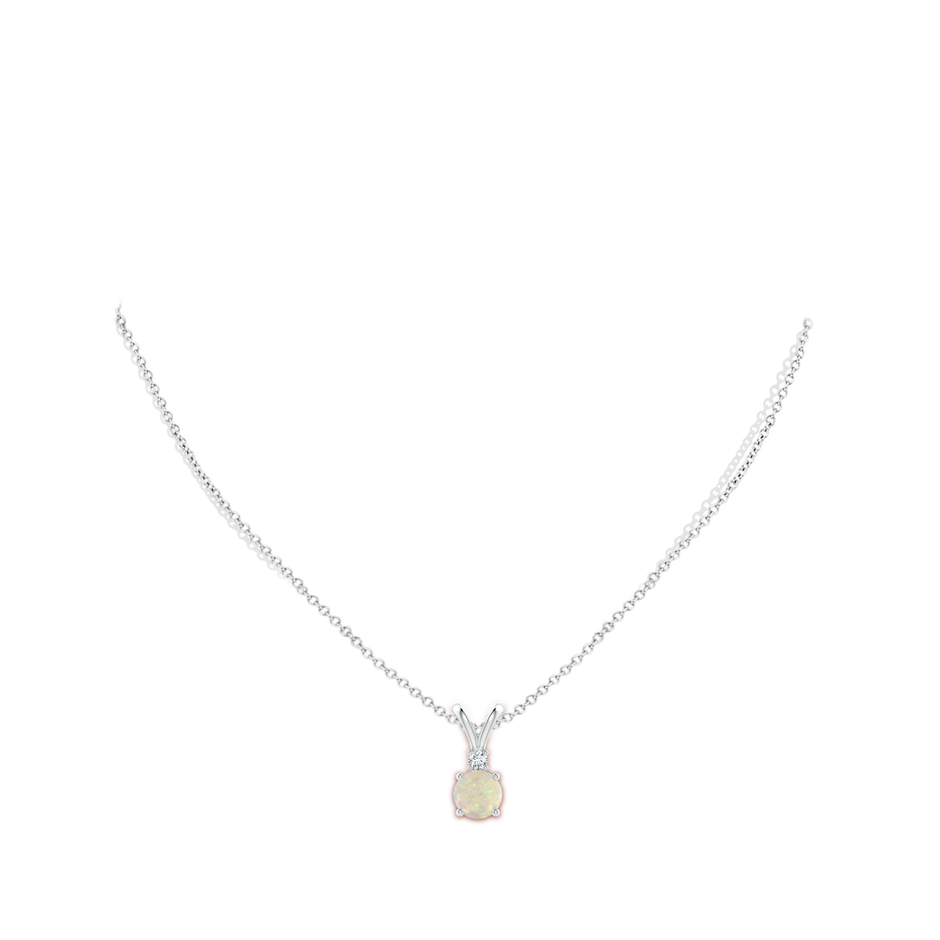 7mm AAA Round Opal Solitaire V-Bale Pendant with Diamond in White Gold pen