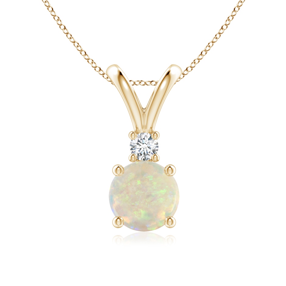 7mm AAA Round Opal Solitaire V-Bale Pendant with Diamond in Yellow Gold 