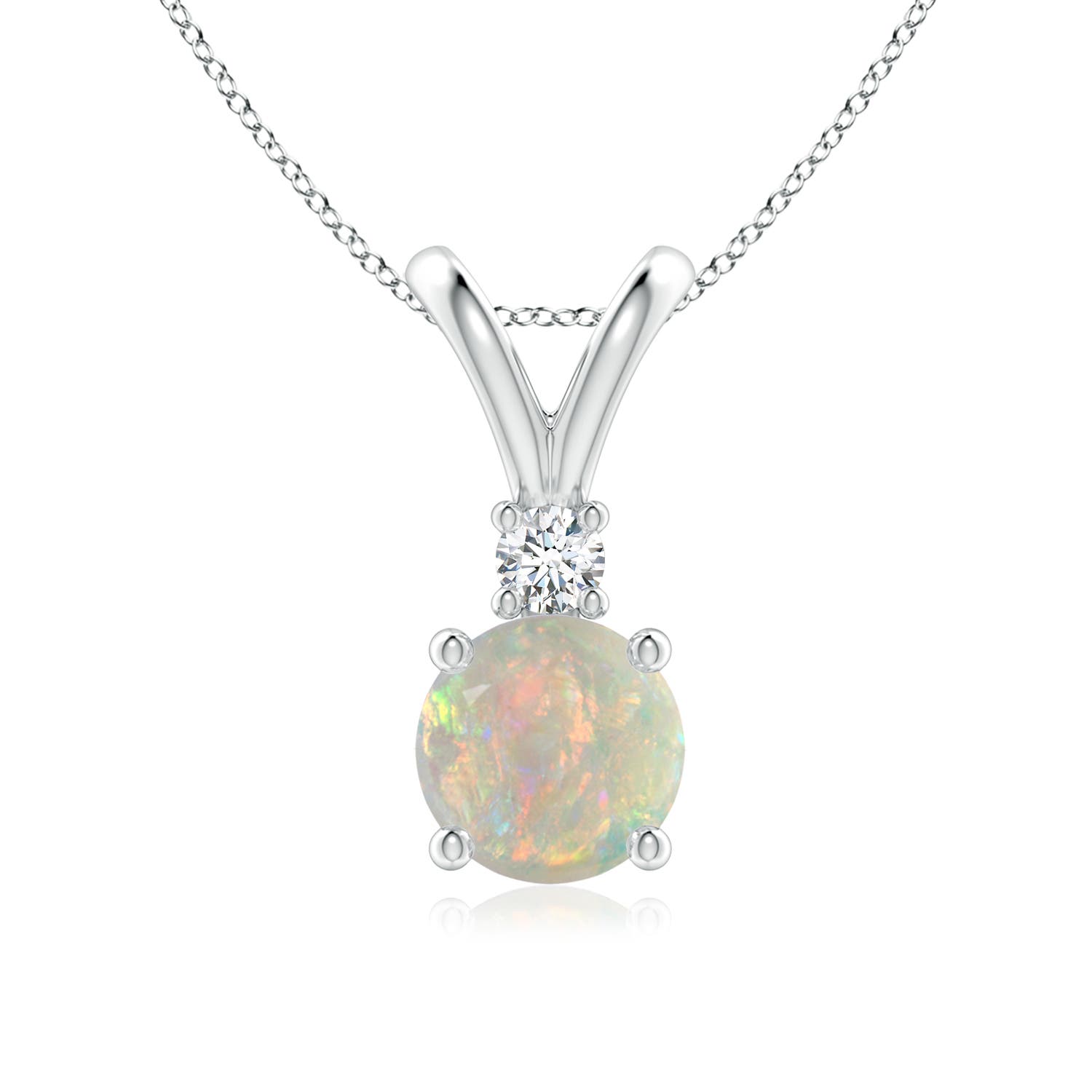 7mm AAAA Round Opal Solitaire V-Bale Pendant with Diamond in P950 Platinum